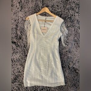 Superdown Carly White Sequin Mini Dress with Fringe - NEW